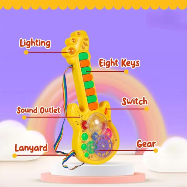 Kid Kraze® Battery Operated Musical Toy Guitar with 8 Keys & 3D Gear & Flash Light Effects for Kids/Baby/Girls/Boys/Gifts/Toddlers | Yellow Color, Power Source: 3xAA Battery (Not Included) - Image 2