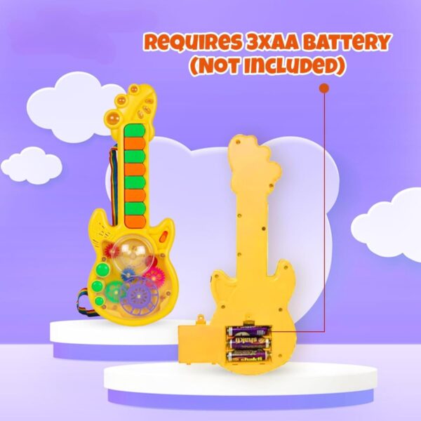 Kid Kraze® Battery Operated Musical Toy Guitar with 8 Keys & 3D Gear & Flash Light Effects for Kids/Baby/Girls/Boys/Gifts/Toddlers | Yellow Color, Power Source: 3xAA Battery (Not Included) - Image 3
