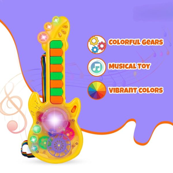 Kid Kraze® Battery Operated Musical Toy Guitar with 8 Keys & 3D Gear & Flash Light Effects for Kids/Baby/Girls/Boys/Gifts/Toddlers | Yellow Color, Power Source: 3xAA Battery (Not Included) - Image 4