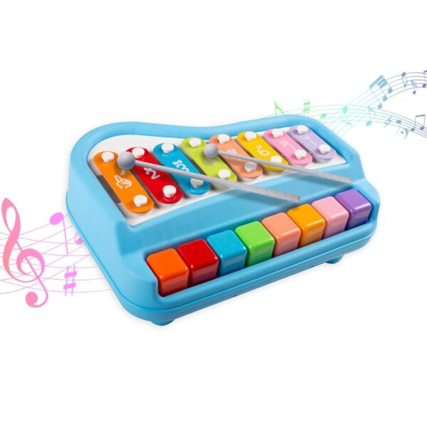 Kid Kraze® 2 in 1 Baby Piano Xylophone Toy for Toddlers 1-3 Years Old | 8 Multicolored Keys, Keyboard Xylophone Piano, Musical Learning Instrument Toy – Blue