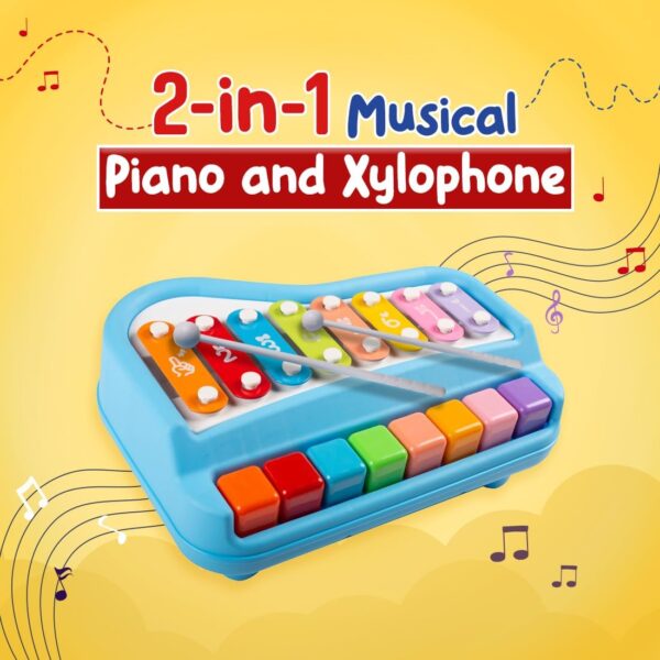 Kid Kraze® 2 in 1 Baby Piano Xylophone Toy for Toddlers 1-3 Years Old | 8 Multicolored Keys, Keyboard Xylophone Piano, Musical Learning Instrument Toy – Blue - Image 2
