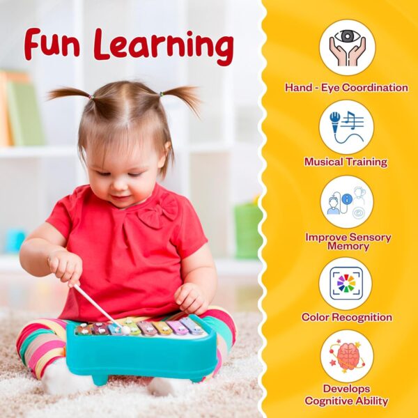 Kid Kraze® 2 in 1 Baby Piano Xylophone Toy for Toddlers 1-3 Years Old | 8 Multicolored Keys, Keyboard Xylophone Piano, Musical Learning Instrument Toy – Blue - Image 3