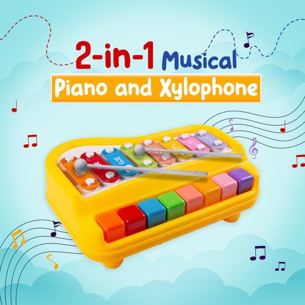 Kid Kraze® 2 in 1 Baby Piano Xylophone Toy for Toddlers 1-3 Years Old | 8 Multicolored Keys, Keyboard Xylophone Piano, Musical Learning Instrument Toy – Yellow - Image 2