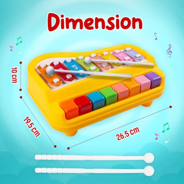 Kid Kraze® 2 in 1 Baby Piano Xylophone Toy for Toddlers 1-3 Years Old | 8 Multicolored Keys, Keyboard Xylophone Piano, Musical Learning Instrument Toy – Yellow - Image 4