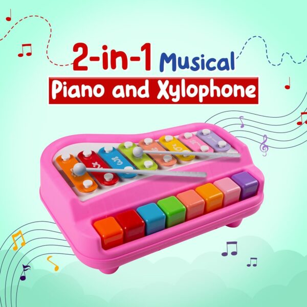 Kid Kraze® 2 in 1 Baby Piano Xylophone Toy for Toddlers 1-3 Years Old | 8 Multicolored Keys, Keyboard Xylophone Piano, Musical Learning Instrument Toy - Image 2