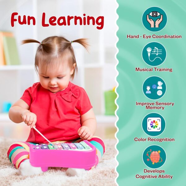 Kid Kraze® 2 in 1 Baby Piano Xylophone Toy for Toddlers 1-3 Years Old | 8 Multicolored Keys, Keyboard Xylophone Piano, Musical Learning Instrument Toy - Image 3