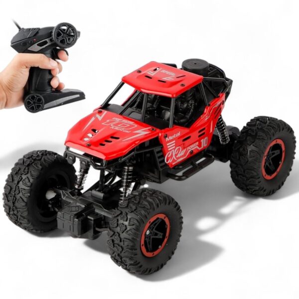Remote Control Monster Truck RC Car | Big Size Off Road 2WD Rock Crawler 45° Climbing Angle Rechargeable Battery Water Mist Spray and High Speed Racing Toy (Red)