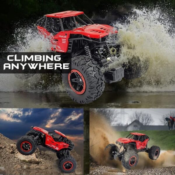 Remote Control Monster Truck RC Car | Big Size Off Road 2WD Rock Crawler 45° Climbing Angle Rechargeable Battery Water Mist Spray and High Speed Racing Toy (Red) - Image 5
