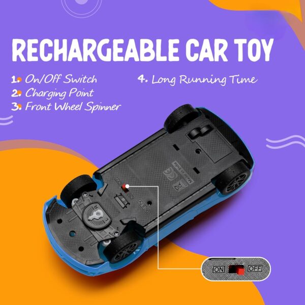 Rechargeable Remote Control Car Toy | Power Source: Lithium Rechargeable Battery for Car (Included) & 2xAA Battery for Remote Controller (Not Included) (Blue) - Image 2