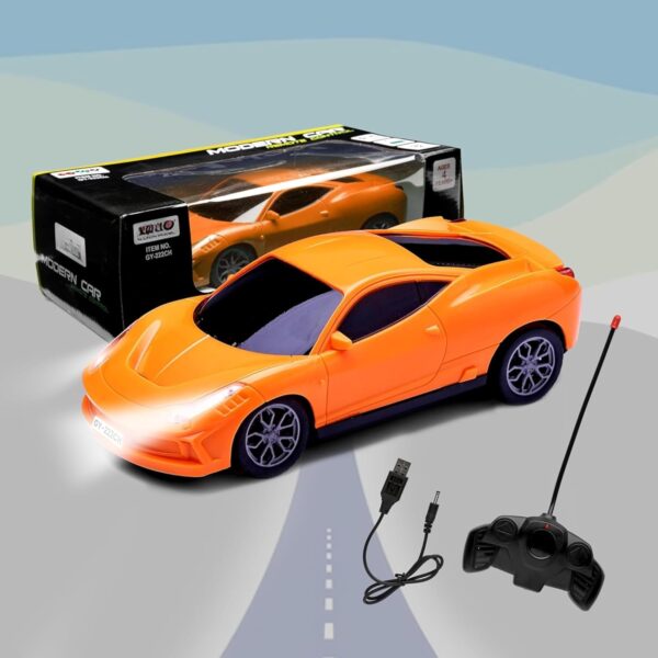 Rechargeable Remote Control Car Toy | Power Source: Lithium Rechargeable Battery for Car (Included) & 2xAA Battery for Remote Controller (Not Included) (Orange)