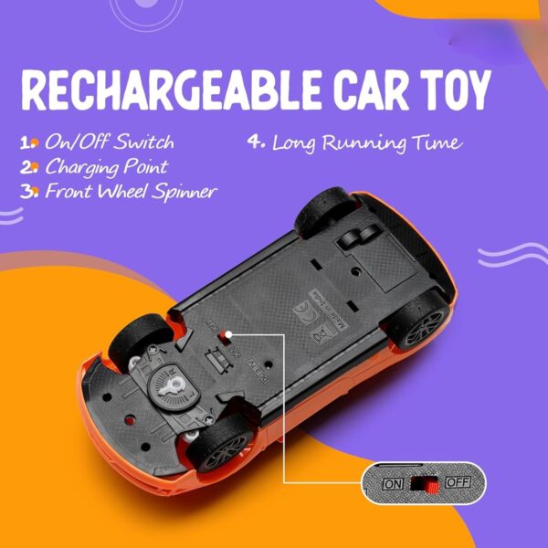 Rechargeable Remote Control Car Toy | Power Source: Lithium Rechargeable Battery for Car (Included) & 2xAA Battery for Remote Controller (Not Included) (Orange) - Image 2