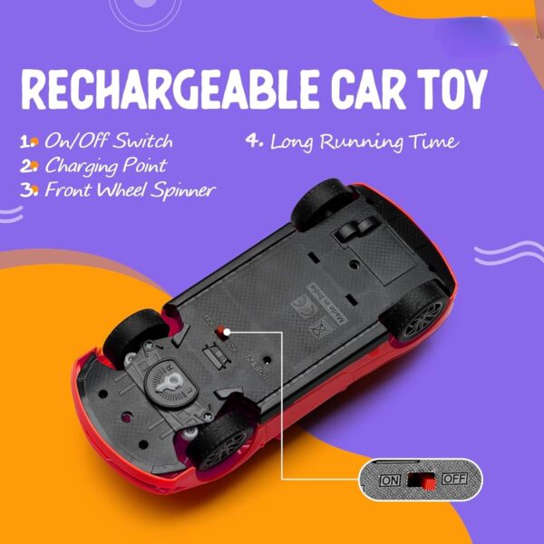 Rechargeable Remote Control Car Toy | Power Source: Lithium Rechargeable Battery for Car (Included) & 2xAA Battery for Remote Controller (Not Included) (Red) - Image 2
