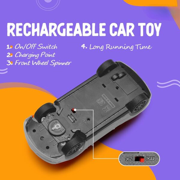 Rechargeable Remote Control Car Toy | Power Source: Lithium Rechargeable Battery for Car (Included) & 2xAA Battery for Remote Controller (Not Included) (White) - Image 3