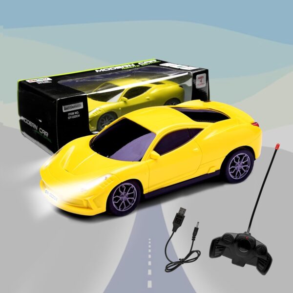 Rechargeable Remote Control Car Toy | Power Source: Lithium Rechargeable Battery for Car (Included) & 2xAA Battery for Remote Controller (Not Included) (Yellow)