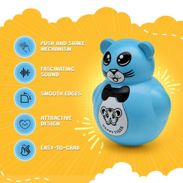 Kid Kraze® Battery Operated Push and Shake Cute Tumbler Roly Poly | Infant Roly Poly with Music Effect for Kids/Babies/Girls/Boys | Power Source: Button Cell Batteries (Included) (Blue) - Image 3