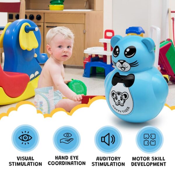 Kid Kraze® Battery Operated Push and Shake Cute Tumbler Roly Poly | Infant Roly Poly with Music Effect for Kids/Babies/Girls/Boys | Power Source: Button Cell Batteries (Included) (Blue) - Image 4