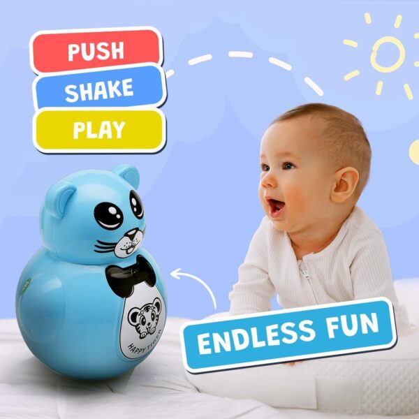 Kid Kraze® Battery Operated Push and Shake Cute Tumbler Roly Poly | Infant Roly Poly with Music Effect for Kids/Babies/Girls/Boys | Power Source: Button Cell Batteries (Included) (Blue) - Image 5