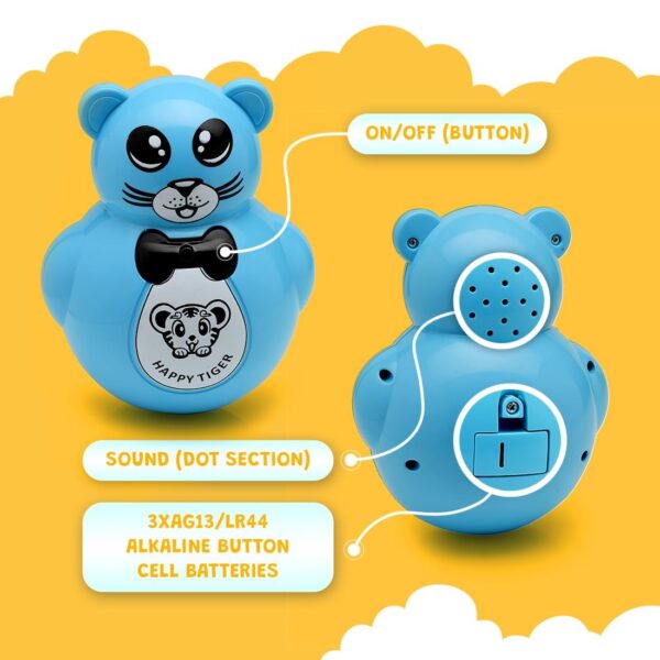 Kid Kraze® Battery Operated Push and Shake Cute Tumbler Roly Poly | Infant Roly Poly with Music Effect for Kids/Babies/Girls/Boys | Power Source: Button Cell Batteries (Included) (Blue) - Image 6