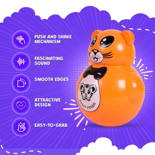 Kid Kraze® Battery Operated Push and Shake Cute Tumbler Roly Poly | Infant Roly Poly with Music Effect for Kids/Babies/Girls/Boys | Power Source: Button Cell Batteries (Included) (Orange) - Image 3