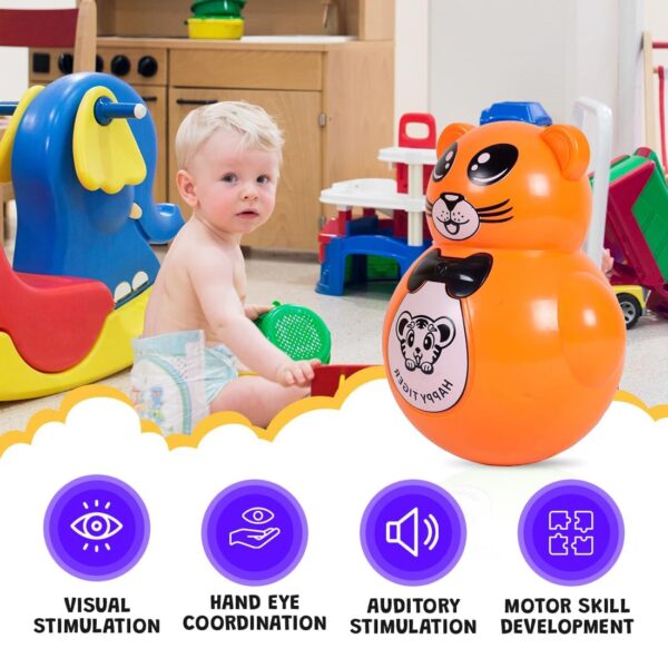 Kid Kraze® Battery Operated Push and Shake Cute Tumbler Roly Poly | Infant Roly Poly with Music Effect for Kids/Babies/Girls/Boys | Power Source: Button Cell Batteries (Included) (Orange) - Image 4