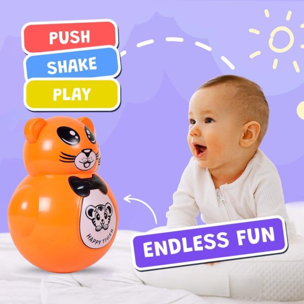 Kid Kraze® Battery Operated Push and Shake Cute Tumbler Roly Poly | Infant Roly Poly with Music Effect for Kids/Babies/Girls/Boys | Power Source: Button Cell Batteries (Included) (Orange) - Image 5