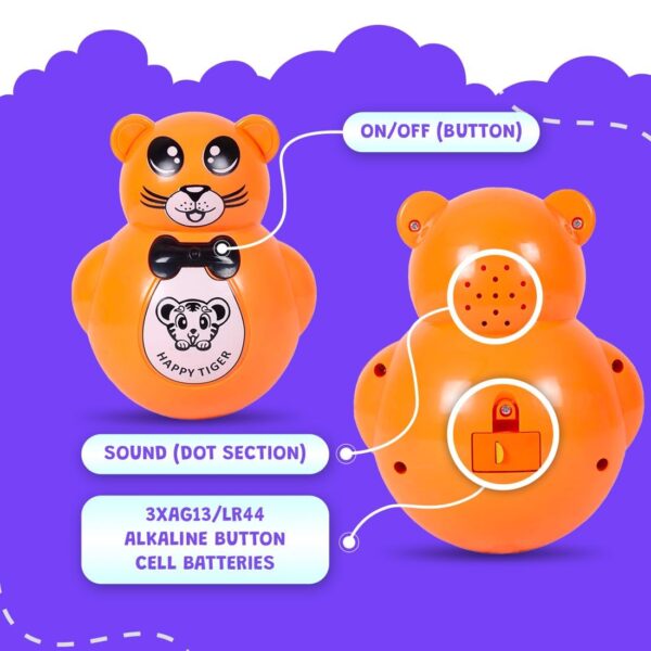 Kid Kraze® Battery Operated Push and Shake Cute Tumbler Roly Poly | Infant Roly Poly with Music Effect for Kids/Babies/Girls/Boys | Power Source: Button Cell Batteries (Included) (Orange) - Image 6