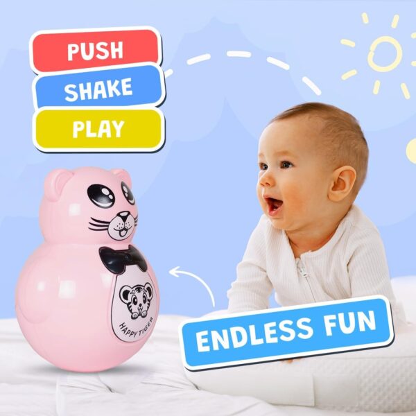 Kid Kraze® Battery Operated Push and Shake Cute Tumbler Roly Poly | Infant Roly Poly with Music Effect for Kids/Babies/Girls/Boys | Power Source: Button Cell Batteries (Included) (Pink) - Image 5