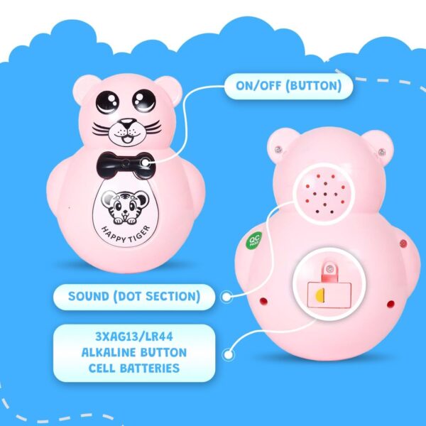 Kid Kraze® Battery Operated Push and Shake Cute Tumbler Roly Poly | Infant Roly Poly with Music Effect for Kids/Babies/Girls/Boys | Power Source: Button Cell Batteries (Included) (Pink) - Image 6