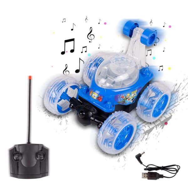 KID KRAZE® Rechargeable Rotating & Rolling Big Stunt Racing Car Toy with USB Charging Cable & Remote Control, Multicolor (Blue)
