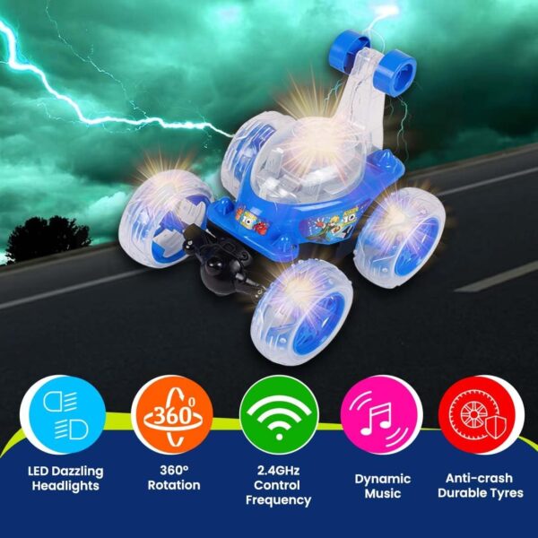 KID KRAZE® Rechargeable Rotating & Rolling Big Stunt Racing Car Toy with USB Charging Cable & Remote Control, Multicolor (Blue) - Image 3