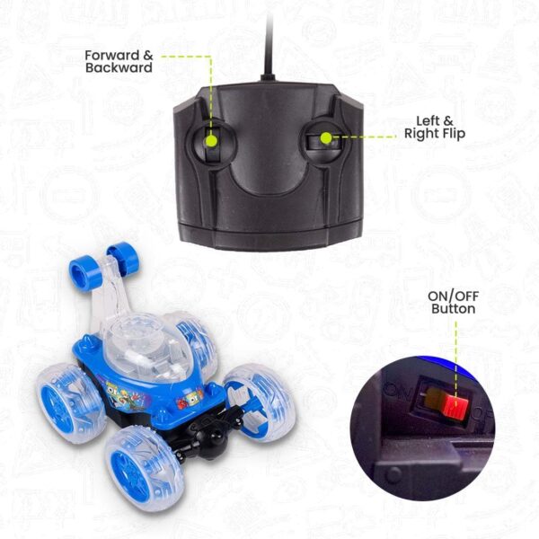 KID KRAZE® Rechargeable Rotating & Rolling Big Stunt Racing Car Toy with USB Charging Cable & Remote Control, Multicolor (Blue) - Image 5