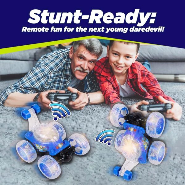 KID KRAZE® Rechargeable Rotating & Rolling Big Stunt Racing Car Toy with USB Charging Cable & Remote Control, Multicolor (Blue) - Image 6