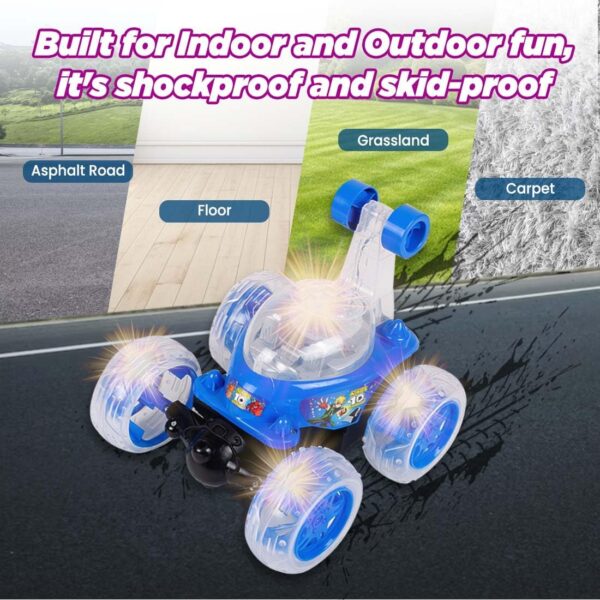 KID KRAZE® Rechargeable Rotating & Rolling Big Stunt Racing Car Toy with USB Charging Cable & Remote Control, Multicolor (Blue) - Image 7
