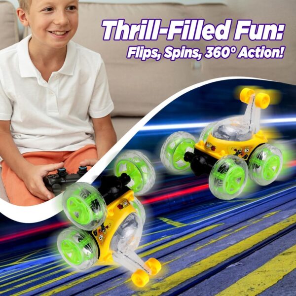 KID KRAZE® Rechargeable Rotating & Rolling Big Stunt Racing Car Toy with USB Charging Cable & Remote Control, Multicolor (Green) - Image 2