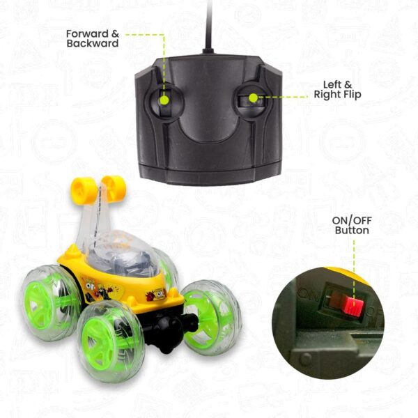 KID KRAZE® Rechargeable Rotating & Rolling Big Stunt Racing Car Toy with USB Charging Cable & Remote Control, Multicolor (Green) - Image 5