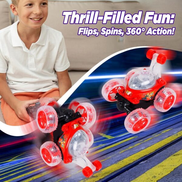 KID KRAZE® Rechargeable Rotating & Rolling Big Stunt Racing Car Toy with USB Charging Cable & Remote Control, Multicolor (Red) - Image 2