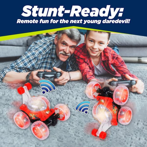 KID KRAZE® Rechargeable Rotating & Rolling Big Stunt Racing Car Toy with USB Charging Cable & Remote Control, Multicolor (Red) - Image 6