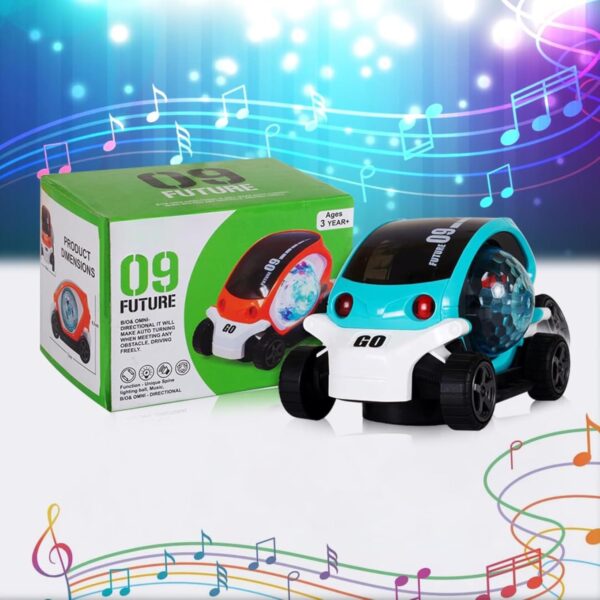 KID KRAZE® Battery Operated Stunt Car Toy with Music & 4D Vibrant Light Effects | Bump & Go Action Car Toy for Kids/Babies/Girls/Boys | Power Source: 3xAA Battery (Not Included) (Blue)
