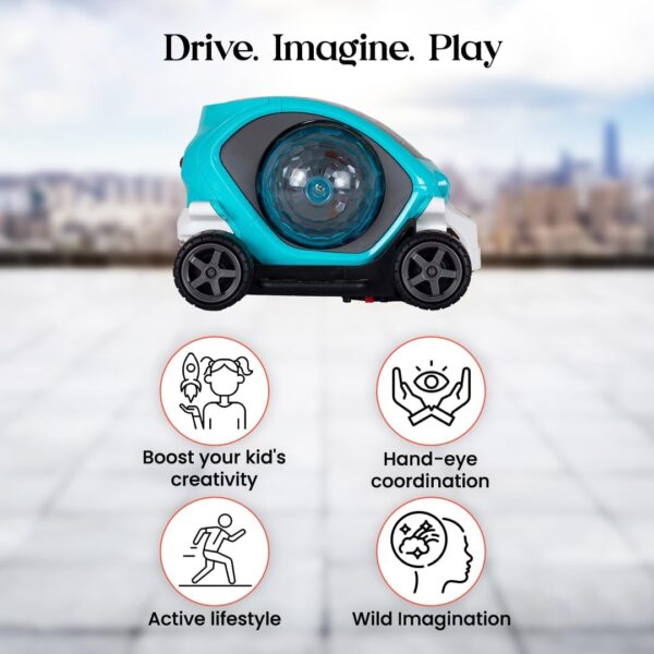 KID KRAZE® Battery Operated Stunt Car Toy with Music & 4D Vibrant Light Effects | Bump & Go Action Car Toy for Kids/Babies/Girls/Boys | Power Source: 3xAA Battery (Not Included) (Blue) - Image 5
