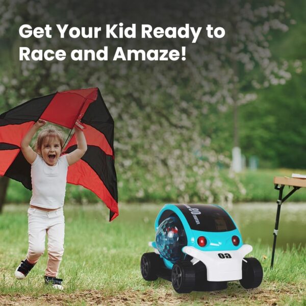 KID KRAZE® Battery Operated Stunt Car Toy with Music & 4D Vibrant Light Effects | Bump & Go Action Car Toy for Kids/Babies/Girls/Boys | Power Source: 3xAA Battery (Not Included) (Blue) - Image 6