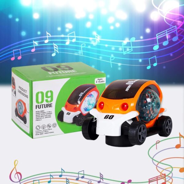 KID KRAZE® Battery Operated Stunt Car Toy with Music & 4D Vibrant Light Effects | Bump & Go Action Car Toy for Kids/Babies/Girls/Boys | Power Source: 3xAA Battery (Not Included) (Orange)