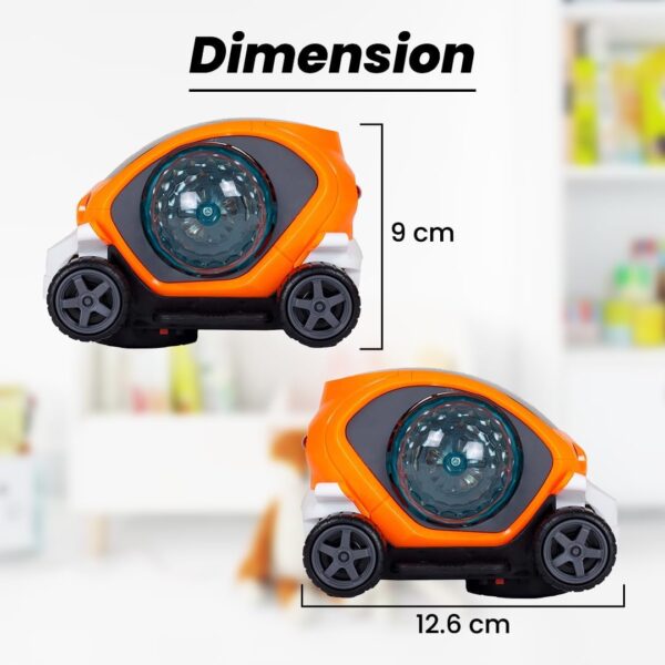 KID KRAZE® Battery Operated Stunt Car Toy with Music & 4D Vibrant Light Effects | Bump & Go Action Car Toy for Kids/Babies/Girls/Boys | Power Source: 3xAA Battery (Not Included) (Orange) - Image 3
