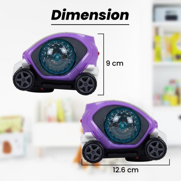 KID KRAZE® Battery Operated Stunt Car Toy with Music & 4D Vibrant Light Effects | Bump & Go Action Car Toy for Kids/Babies/Girls/Boys | Power Source: 3xAA Battery (Not Included) (Purple) - Image 3