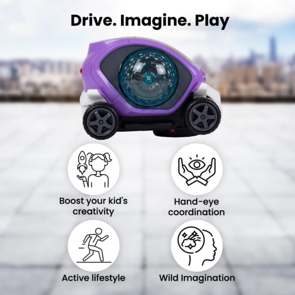 KID KRAZE® Battery Operated Stunt Car Toy with Music & 4D Vibrant Light Effects | Bump & Go Action Car Toy for Kids/Babies/Girls/Boys | Power Source: 3xAA Battery (Not Included) (Purple) - Image 4