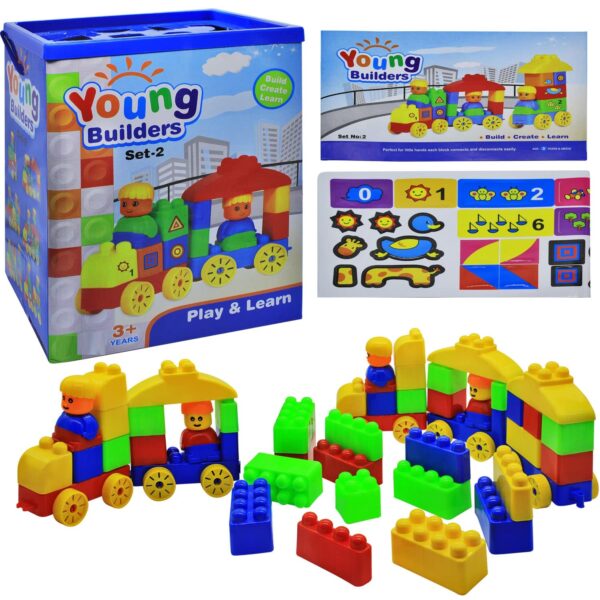 Young Builders Set-2 | Colorful Building Blocks for Kids | Imagination Development & Number/Shape Learning | Interlocking Construction Toy